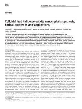 Colloidal Lead Halide Perovskite Nanocrystals: Synthesis, Optical Properties and Applications