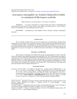 Acarospora Smaragdula Var. Lesdainii Forma Fulvoviridula Is a Synonym of Myriospora Scabrida