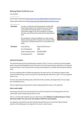 Bathing Water Profile for Luss