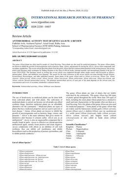 Antimicrobial Activity Test of Genus Allium: a Review