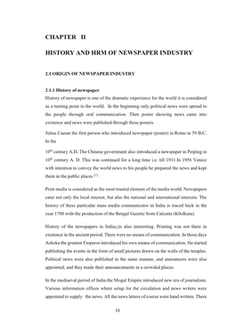 Chapter Ii History and Hrm of Newspaper Industry