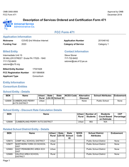 Description of Services Ordered and Certification Form 471 FCC