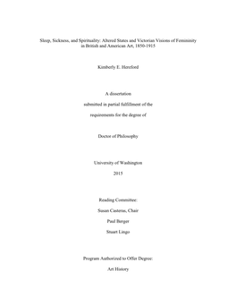 Sleep, Sickness, and Spirituality: Altered States and Victorian Visions of Femininity in British and American Art, 1850-1915
