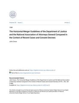 The Horizontal Merger Guidelines of the Department of Justice and The