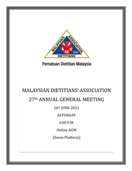 MALAYSIAN DIETITIANS' ASSOCIATION 27Th ANNUAL