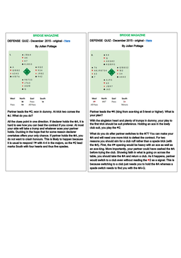 BRIDGE MAGAZINE DEFENSE QUIZ – December 2015 – Original – Here DEFENSE QUIZ – December 2015 – Original – Here by Julian Pottage by Julian Pottage