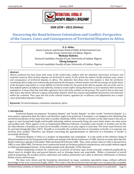 Perspective of the Causes, Cases and Consequences of Territorial Disputes in Africa