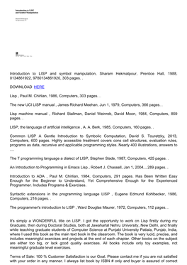 Download Introduction to LISP and Symbol Manipulation, Sharam