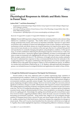 Physiological Responses to Abiotic and Biotic Stress in Forest Trees