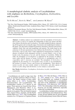 A Morphological Cladistic Analysis of Lecythidoideae with Emphasis on Bertholletia, Corythophora, Eschweilera, and Lecythis