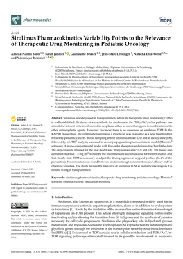 Sirolimus Pharmacokinetics Variability Points to the Relevance of Therapeutic Drug Monitoring in Pediatric Oncology