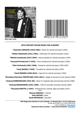 20TH-CENTURY POLISH MUSIC for CLARINET *Kazimierz SEROCKI (1922-1981) : Dance for Clarinet and Piano (1954) *Stefan Kisielewski