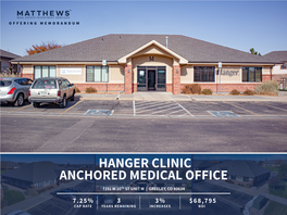 Hanger Clinic Anchored Medical Office 7251 W 20Th St Unit M | Greeley, Co 80634 7.25% ±3 3% $68,795 Cap Rate Years Remaining Increases Noi 1 | Contents