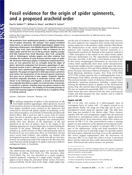 Fossil Evidence for the Origin of Spider Spinnerets, and a Proposed Arachnid Order