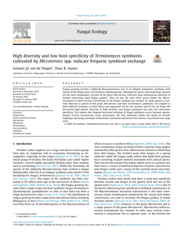 High Diversity and Low Host-Specificity of Termitomyces Symbionts Cultivated by Microtermes Spp. Indicate Frequent Symbiont Exch