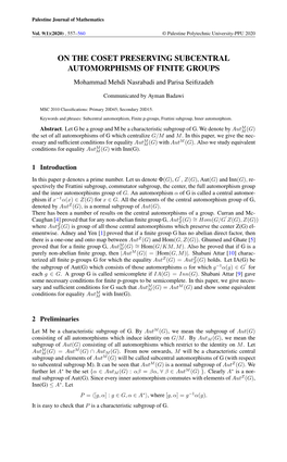 ON the COSET PRESERVING SUBCENTRAL AUTOMORPHISMS of FINITE GROUPS Mohammad Mehdi Nasrabadi and Parisa Seiﬁzadeh