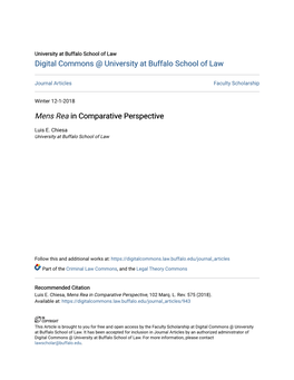 Mens Rea in Comparative Perspective