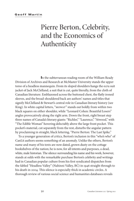 Pierre Berton, Celebrity, and the Economics of Authenticity