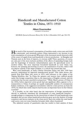 Handicraft and Manufactured Cotton Textiles in China, 1871–1910