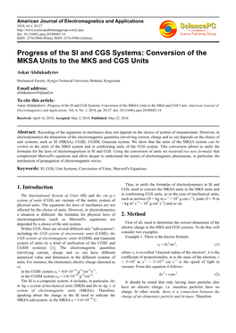 Conversion of the MKSA Units to the MKS and CGS Units