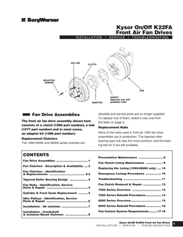 Kysor On/Off K22FA Front Air Fan Drives INSTALLATION | SERVICE | TROUBLESHOOTING