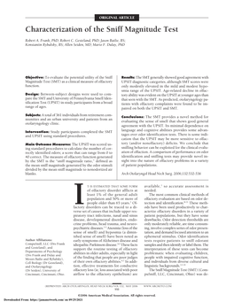 Characterization of the Sniff Magnitude Test