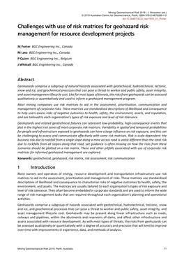 Challenges with Use of Risk Matrices for Geohazard Risk Management for Resource Development Projects