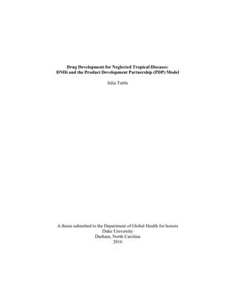 Drug Development for Neglected Tropical Diseases: Dndi and the Product Development Partnership (PDP) Model