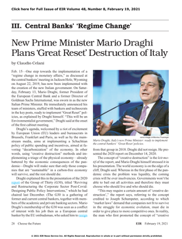 New Prime Minister Mario Draghi Plans 'Great Reset' Destruction Of