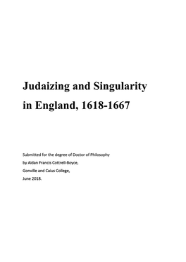 Judaizing and Singularity in England, 1618-1667