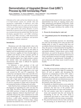 Demonstration of Upgraded Brown Coal (UBC ) Process by 600 Tonnes