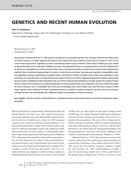 Genetics and Recent Human Evolution