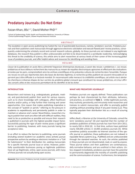 Predatory Journals: Do Not Enter