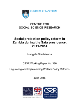 Social Protection Policy Reform in Zambia During the Sata Presidency, 2011-2014