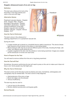 Doppler Ultrasound Exam of an Arm Or Leg Doppler Ultrasound Exam of an Arm Or Leg