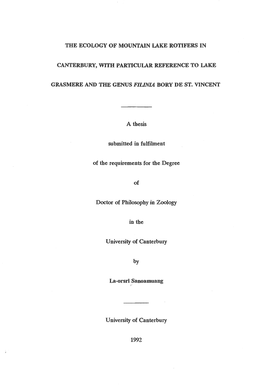 The Ecology of Mountain Lake Rotifers in Canterbury, with Particular