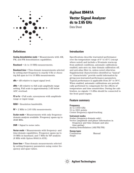 Agilent 89441A Vector Signal Analyzer Dc to 2.65 Ghz Data Sheet