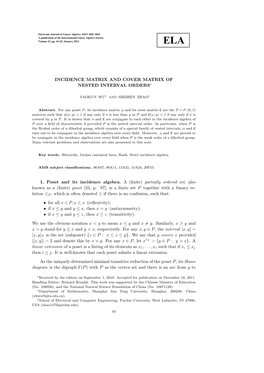 Incidence Matrix and Cover Matrix of Nested Interval Orders∗