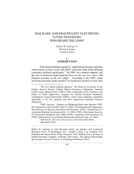 Malware and Fraudulent Electronic Funds Transfers: Who Bears the Loss?