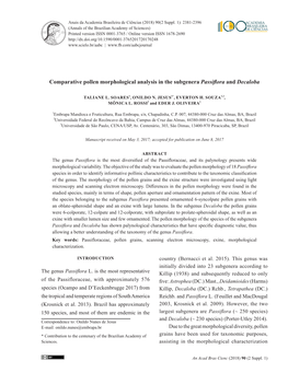 Comparative Pollen Morphological Analysis in the Subgenera Passifloraand Decaloba