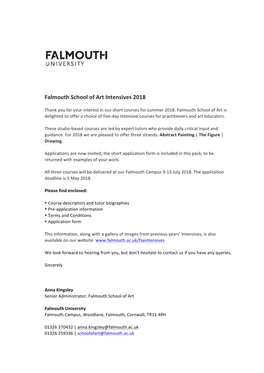 Falmouth School of Art Intensives 2018