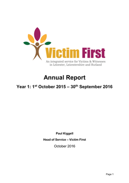 Annual Report Year 1: 1St October 2015 – 30Th September 2016