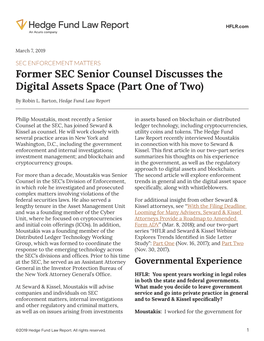 Former SEC Senior Counsel Discusses the Digital Assets Space (Part One of Two)