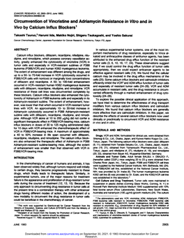 Circumvention of Vincristine and Adriamycin Resistance in Vitro and in Vivo by Calcium Influx Blockers1