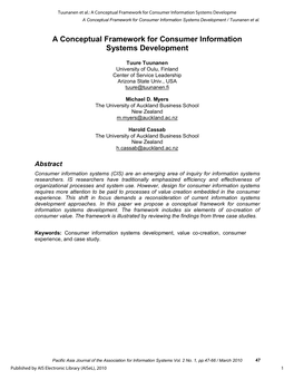 A Conceptual Framework for Consumer Information Systems Development / Tuunanen Et Al