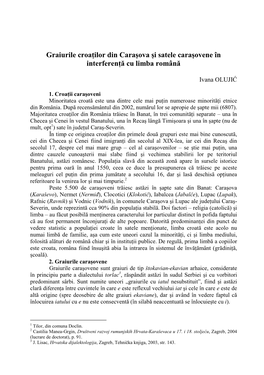 Ivana OLUJIĆ, Graiurile Croaţilor Din Caraşova Şi Satele Caraşovene În