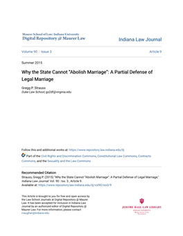 Why the State Cannot “Abolish Marriage”: a Partial Defense of Legal Marriage