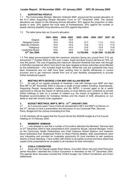 Leader Report: 30 November 2004 – 07 January 2005 SPC 20 January 2005