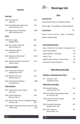 Beverage List Red Wine