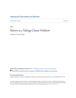 Slavery As a Takings Clause Violation Kaimipono Daivd Wenger